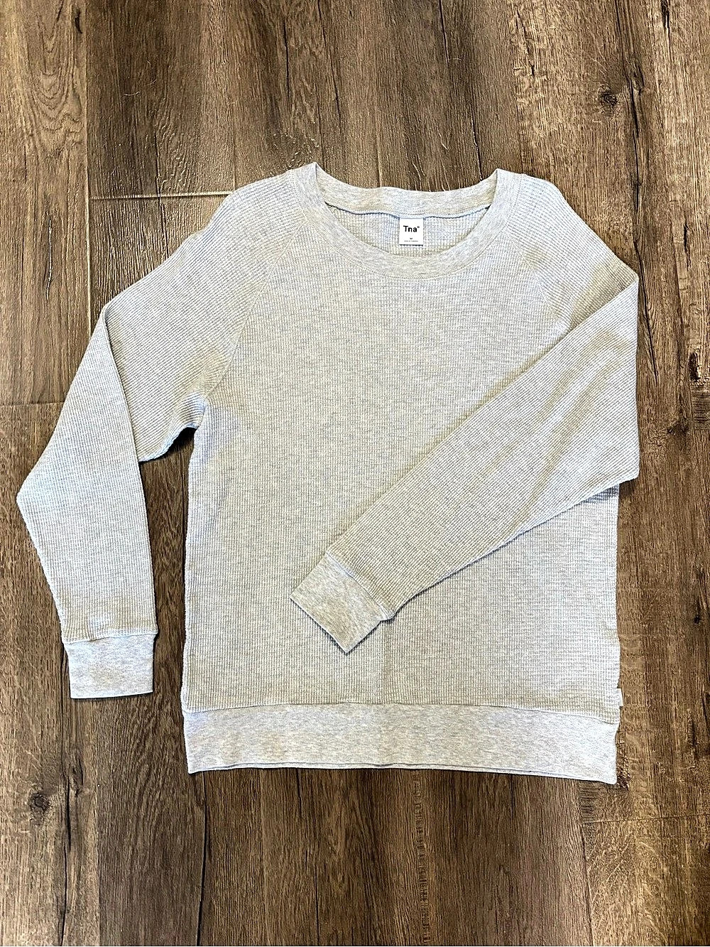 TNA Aritzia Women's Ribbed Crewneck Sweater in Gray